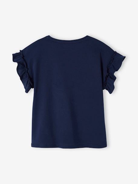 Meisjes-T-shirt met iriserend motief en korte mouwen met ruches ecru+lichtgeel+marineblauw+perzik+zachtpaars - vertbaudet enfant 