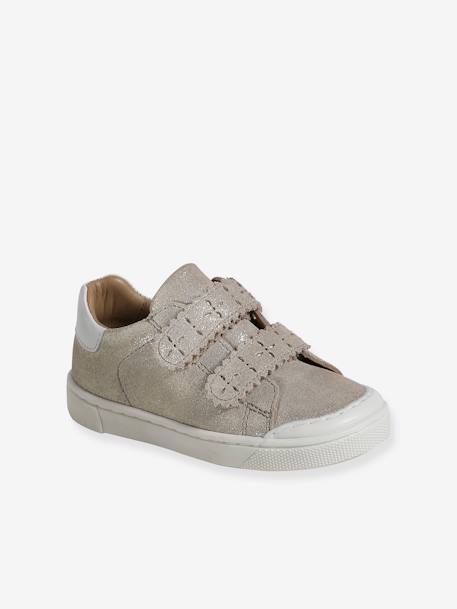 Leren sneakers met klittenband, kleutercollectie meisjes goud - vertbaudet enfant 