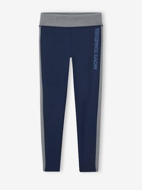 Sportlegging meisjes met zijstroken gemêleerd grijs+groen+koraal+marineblauw+MARINEBLAUW - vertbaudet enfant 