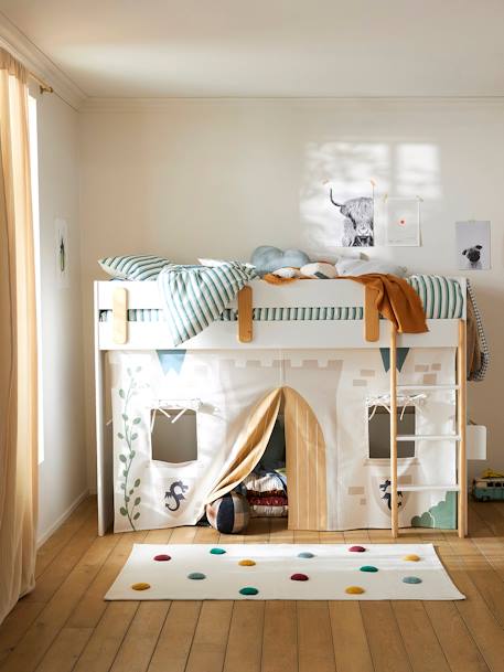 Mezzaninebed op halve hoogte EVEREST kaki+Roze+Wit/hout - vertbaudet enfant 