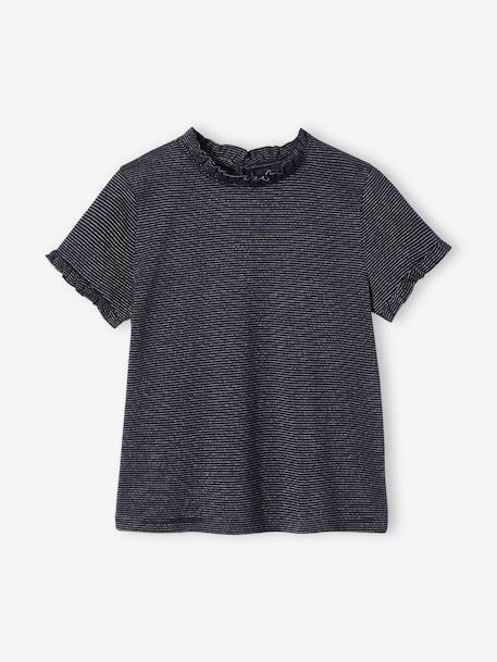 Meisjes-T-shirt met glanzende strepen ecru+marineblauw - vertbaudet enfant 