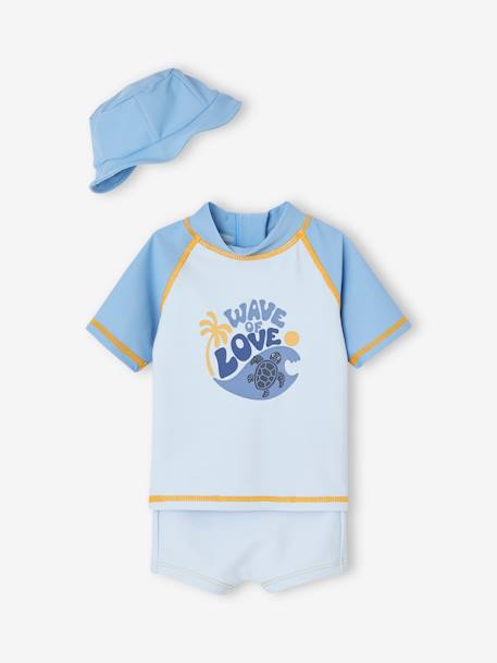 Zwemset met UV-bescherming voor jongensbaby T-shirt + boxershort + hoedje oceaanblauw - vertbaudet enfant 