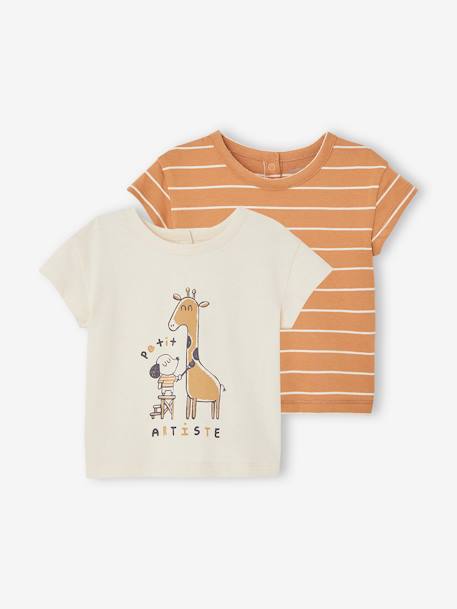 Set van 2 T-shirts voor baby, met korte mouwen grijsblauw+karamel - vertbaudet enfant 