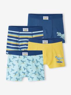 Jongens-Ondergoed-Slipje, boxershort-Set met 4 stretch jongensboxers "surfende dino" van biokatoen