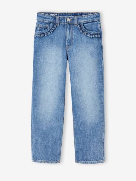 Rechte jeans MorphologiK meisjes heupomvang Large gebleekt denim+stone - vertbaudet enfant 