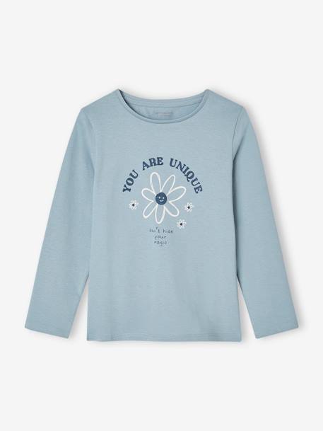 T-shirt met tekst voor meisjes brons+grijsblauw+paars+rozenhout - vertbaudet enfant 