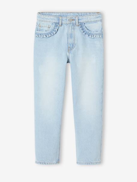 Rechte jeans MorphologiK meisjes heupomvang Large gebleekt denim+stone - vertbaudet enfant 