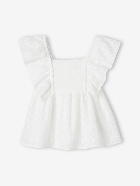 Geborduurde nette blouse met ruches meisjes ecru - vertbaudet enfant 