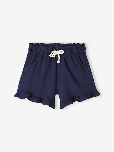 Meisjesshort met ruches blauw+ecru+marineblauw - vertbaudet enfant 