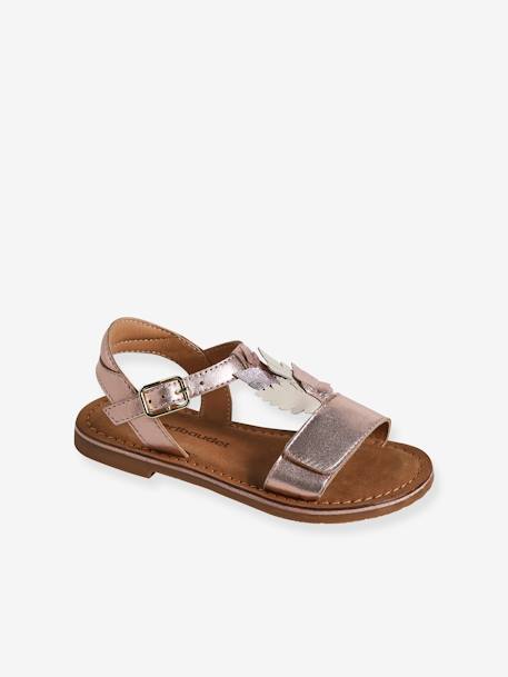 Leren kindersandalen met klittenband kleutercollectie goud - vertbaudet enfant 