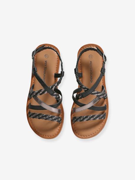 Leren sandalen met kruisbandjes veel zwart - vertbaudet enfant 