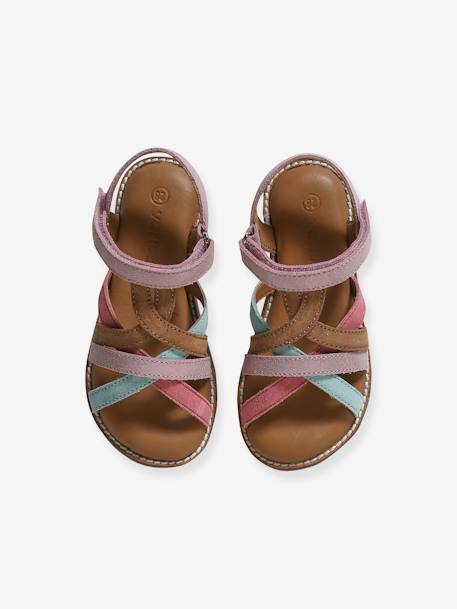 Leren kindersandalen met klittenband meerkleurig - vertbaudet enfant 