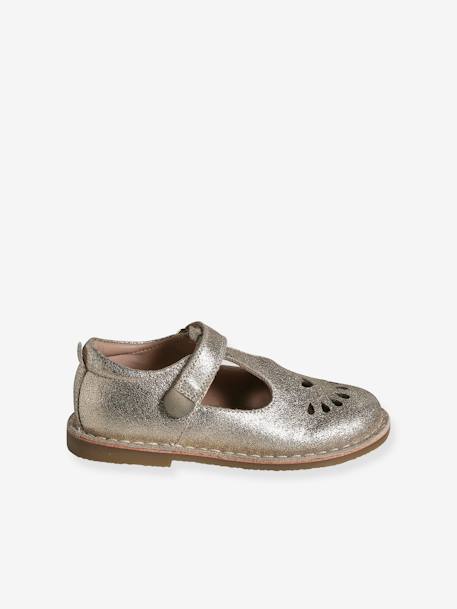 Leren meisjes sandalen kleutercollectie ecru+goud+roze - vertbaudet enfant 