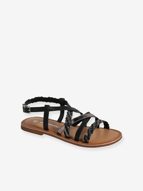 Leren sandalen met kruisbandjes veel zwart - vertbaudet enfant 