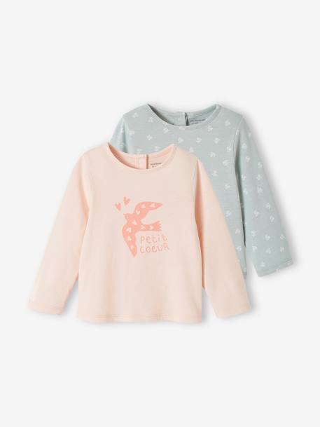 Set van 2 basic T-shirts voor baby's saliegroen - vertbaudet enfant 