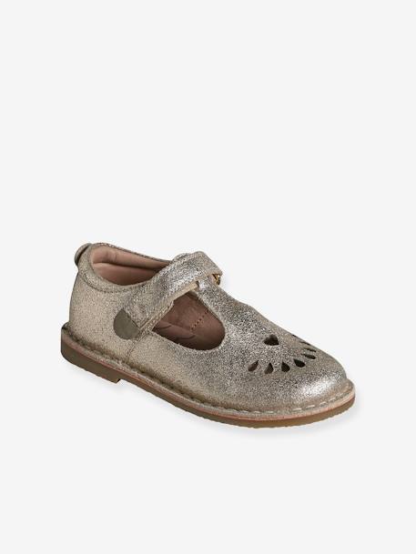 Leren meisjes sandalen kleutercollectie ecru+goud+roze - vertbaudet enfant 