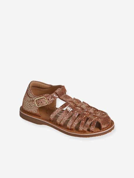 Leren gesloten kindersandalen kleutercollectie okergeel - vertbaudet enfant 