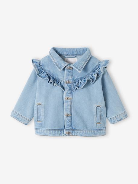 Babyjasje van denim met ruches gebleekt denim - vertbaudet enfant 