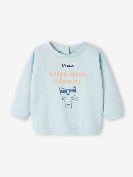 Babysweater met personaliseerbare ronde hals hemelsblauw+pecannoot - vertbaudet enfant 