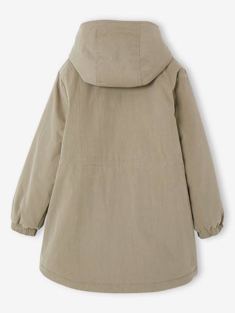 3-in-1 parka met capuchon voor meisjes in het tussenseizoen en uitneembaar windjack kaki+rozen - vertbaudet enfant 