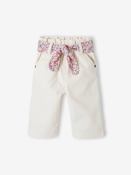 Baby paperbag-broek met knoopriem ecru - vertbaudet enfant 