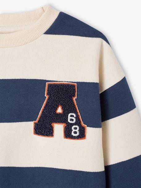 Groot gestreept jongenssweatshirt met badge in bouclé abrikoos+nachtblauw - vertbaudet enfant 