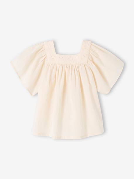 Blouse met vierkante halslijn en Engels borduursel baby's ecru+framboos+saliegroen - vertbaudet enfant 