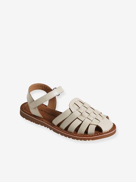 Leren kindersandalen met klittenband ecru - vertbaudet enfant 