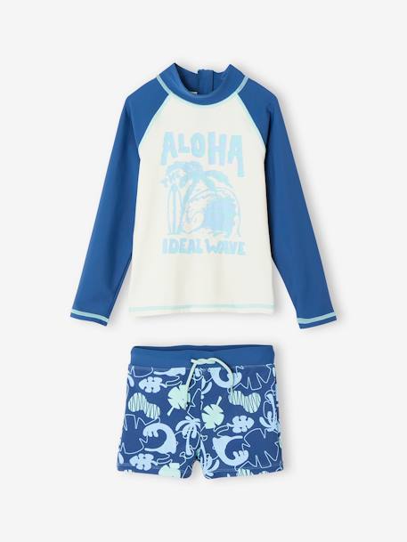 UV-bestendige zwemset met zwemshirt + boxershort voor jongens blauw - vertbaudet enfant 