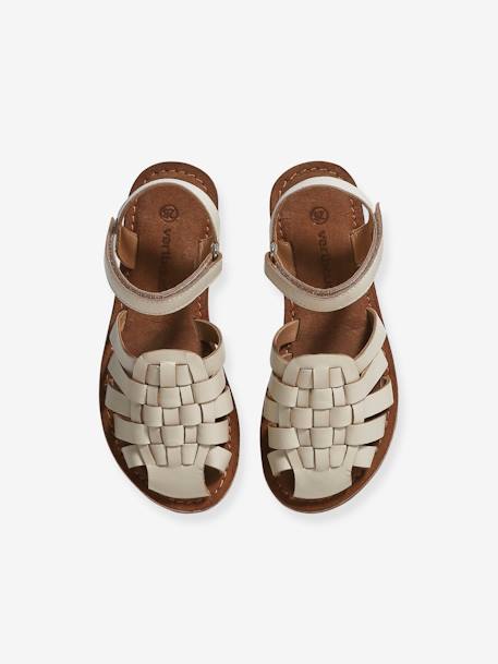 Leren kindersandalen met klittenband ecru - vertbaudet enfant 