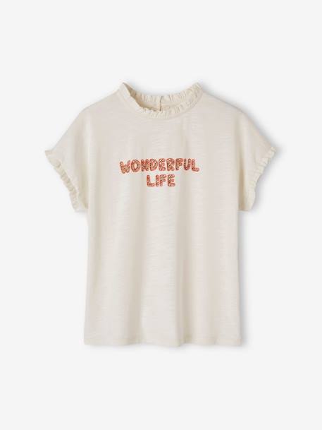 Fantasieshirt met luipaard voor meisjes, korte mouwen en ruches vanille - vertbaudet enfant 