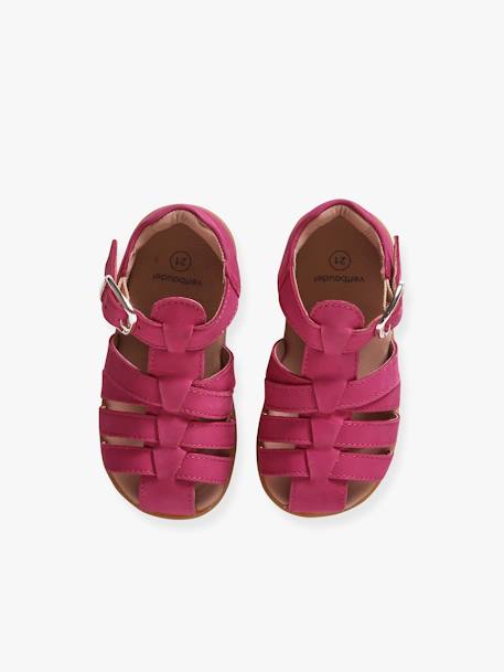 Leren baby meisjesschoenen voor de eerste stapjes fuchsia+iriserend beige - vertbaudet enfant 