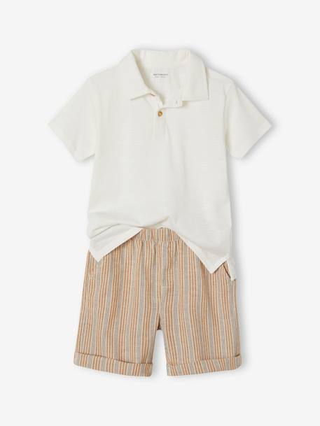 Nette jongensoutfit met poloshirt en korte broek wit, gestreept - vertbaudet enfant 