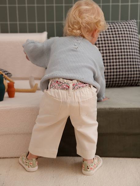 Baby paperbag-broek met knoopriem ecru - vertbaudet enfant 