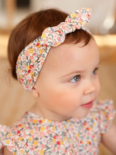 Bedrukt setje pakje + hoofdband baby meisje marineblauw+roze, bedrukt+zeegroen met print - vertbaudet enfant 