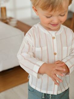 Baby-Overhemd, blouse-Gestreept overhemd met maokraag van katoengaas