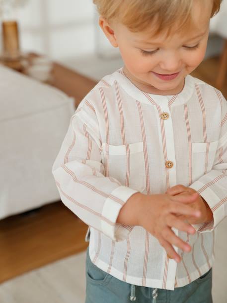 Gestreept overhemd met maokraag van katoengaas ecru - vertbaudet enfant 