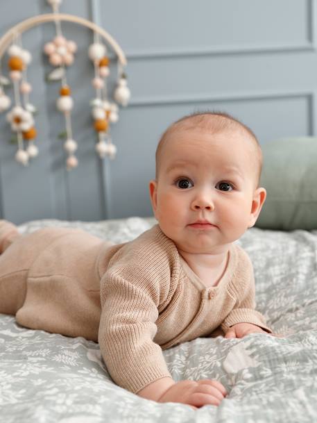 3-delige gebreide set: vest, broek en babyschoentjes gemêleerd beige - vertbaudet enfant 