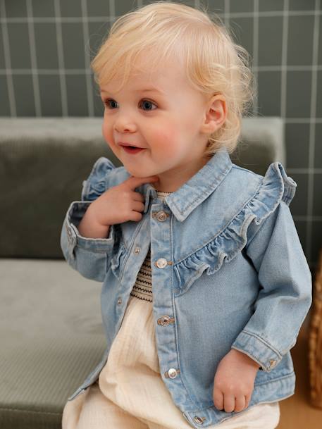 Babyjasje van denim met ruches gebleekt denim - vertbaudet enfant 