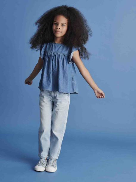 Rechte jeans MorphologiK meisjes heupomvang Medium gebleekt denim+stone - vertbaudet enfant 