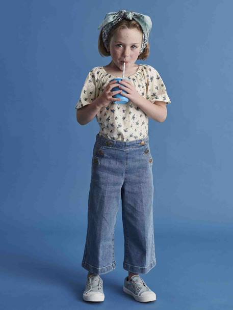 Driekwartsbroek met grote opening meisjes double stone+ongewassen denim - vertbaudet enfant 