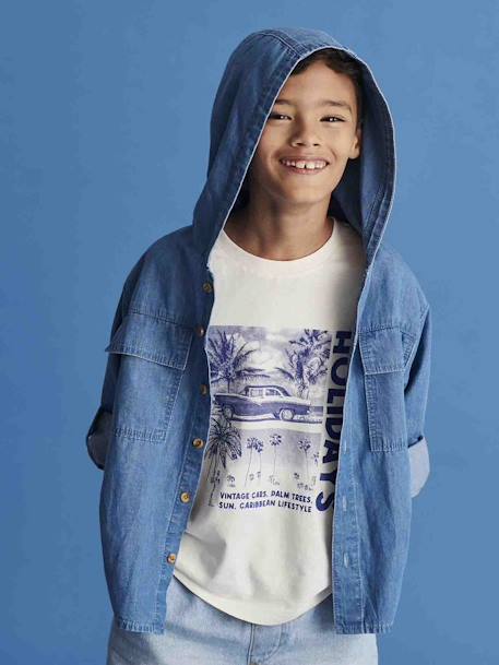 Jongenshemd met capuchon van lichte denim double stone - vertbaudet enfant 