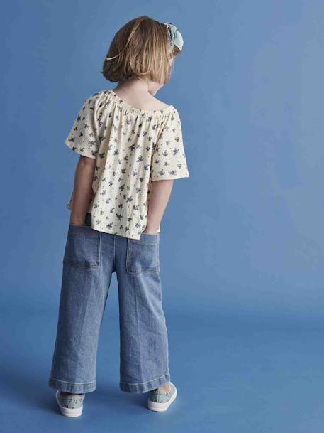 Driekwartsbroek met grote opening meisjes double stone+ongewassen denim - vertbaudet enfant 