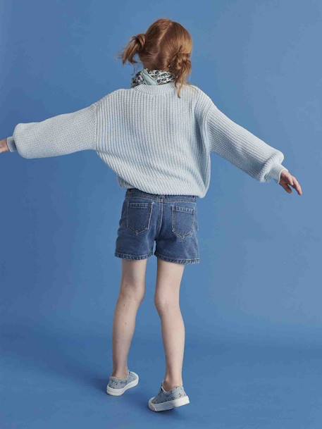 Jeansshort voor meisjes met geborduurde bloemen stone - vertbaudet enfant 