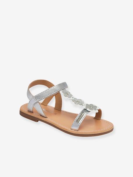 Leren kindersandalen met klittenband Ibuscus LES TROPEZIENNES® PAR M. BELARBI koraal+zilver - vertbaudet enfant 