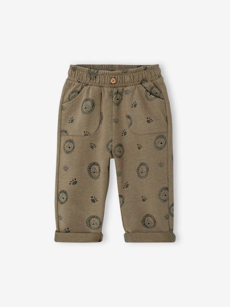 Broek met print van molton baby ecru+kaki - vertbaudet enfant 