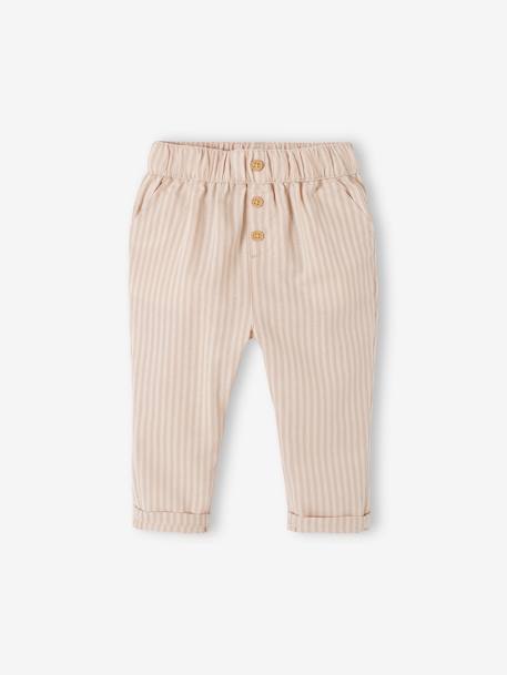 Gestreepte babybroek met elastische tailleband zandbeige - vertbaudet enfant 