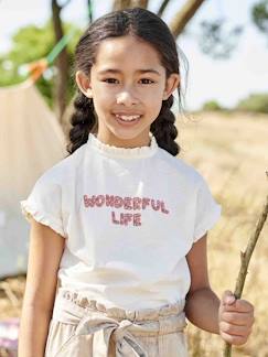 Meisje-T-shirt, souspull-T-shirt-Fantasieshirt met luipaard voor meisjes, korte mouwen en ruches