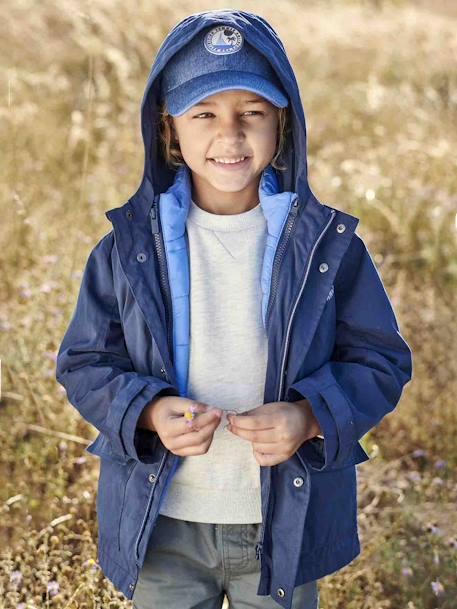 Jongens 3-in-1 parka voor het tussenseizoen met uitneembaar donsjack zonder mouwen marineblauw - vertbaudet enfant 