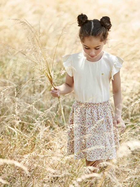 Meisjesjurk met 2-in-1 effect groen, gestreept+hemelsblauw+vanille - vertbaudet enfant 